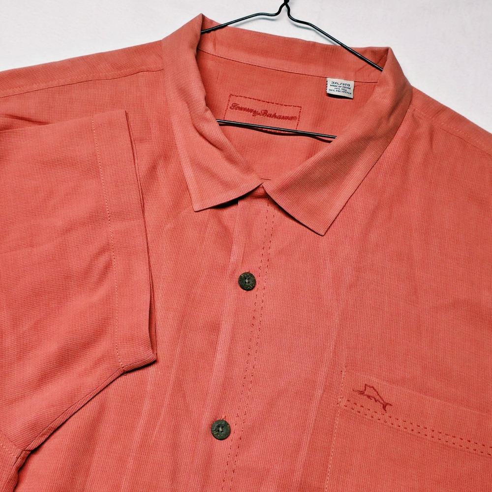 Tommy Bahama Button Up Shirt Men 3XL Coral Silk Blend Short Sleeve Camp Pocket
